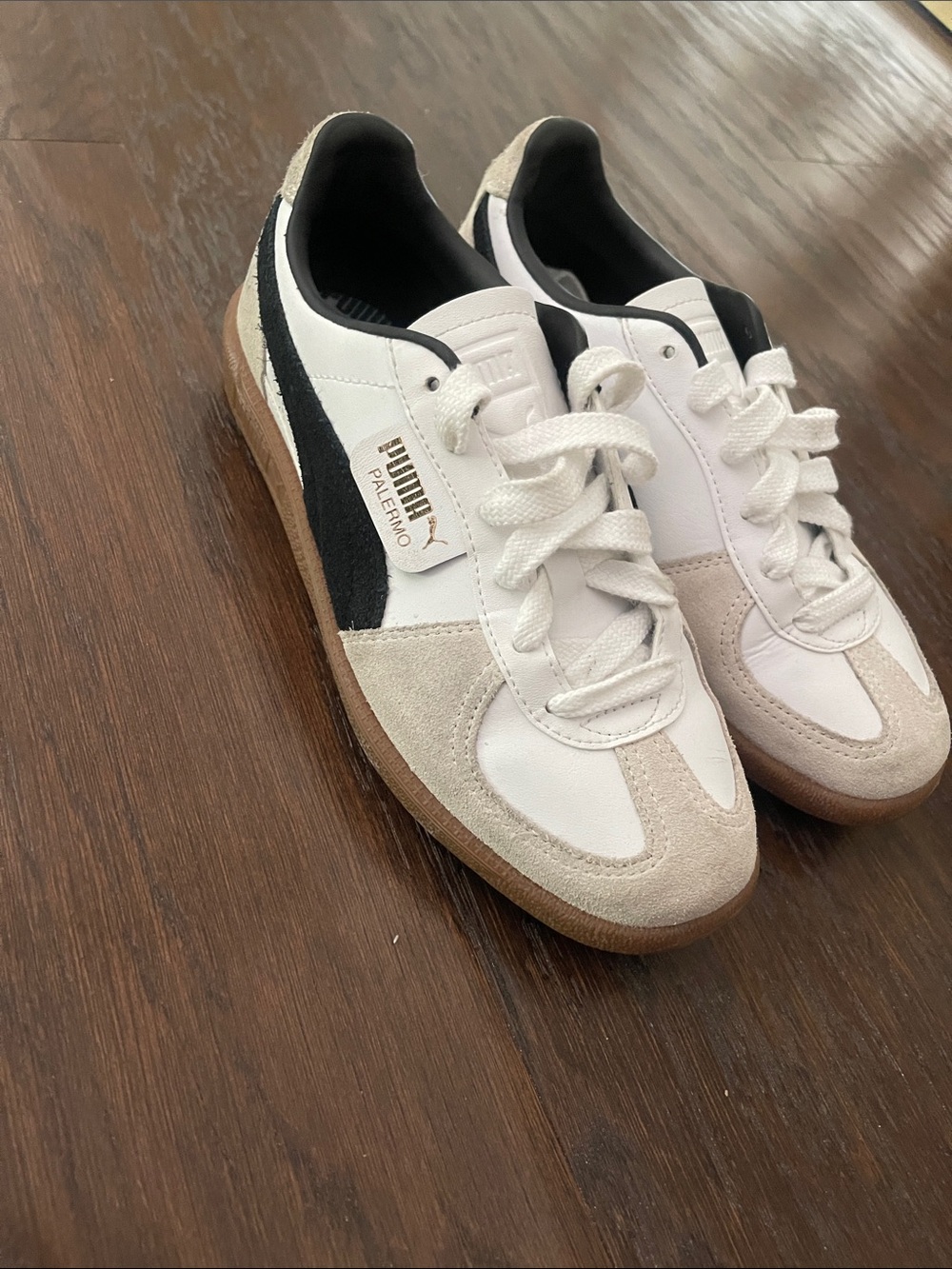 Puma Palermo Sneakers in White, Black & Beige